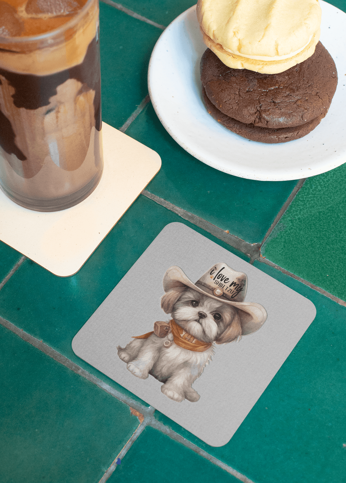 Cowboy Shih Tzu Corkwood Coaster Set - Shih Tzu Gifts