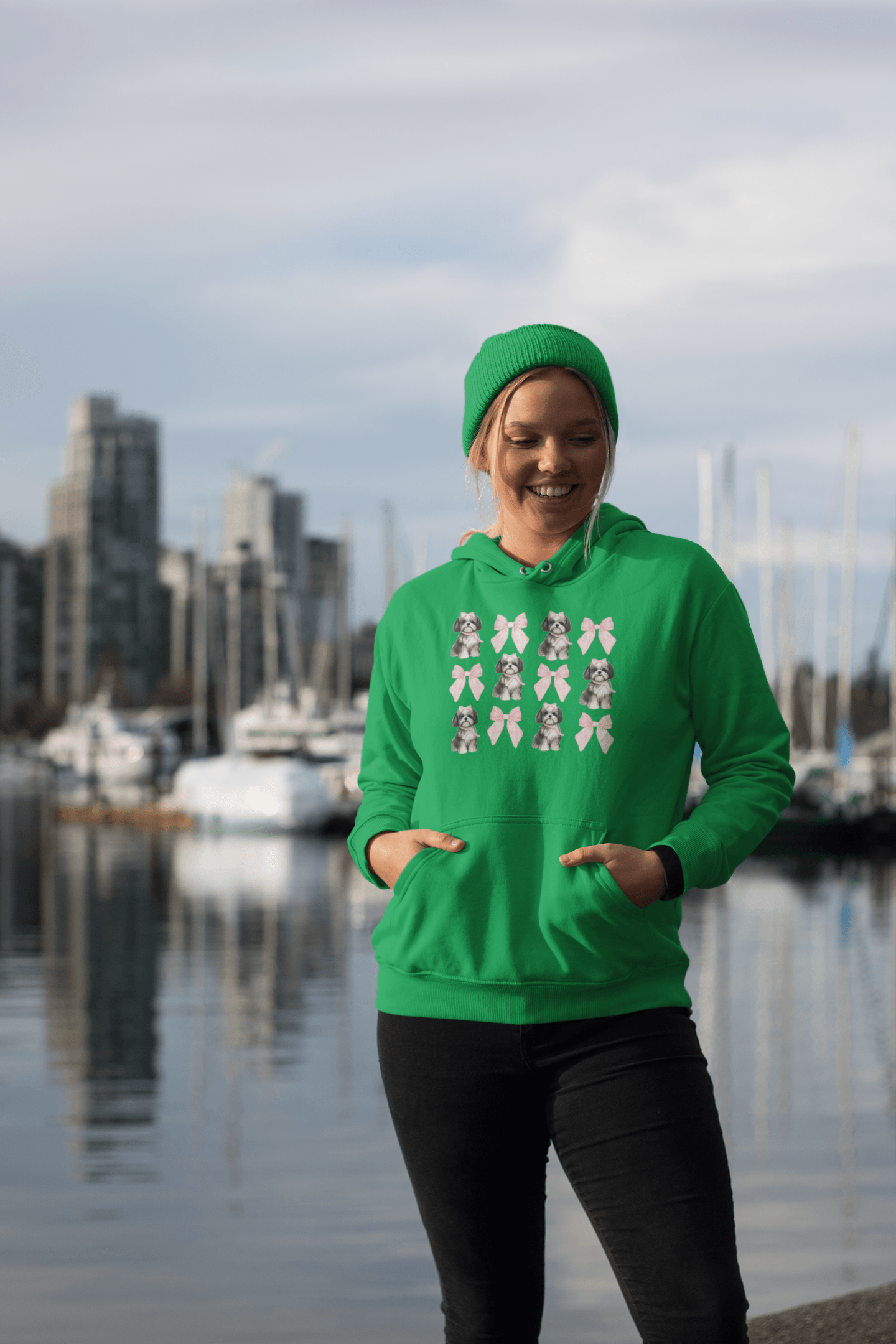 Shih Tzu with Pink Bows Hoodie - Cozy Gift for Shih Tzu Lovers and Moms