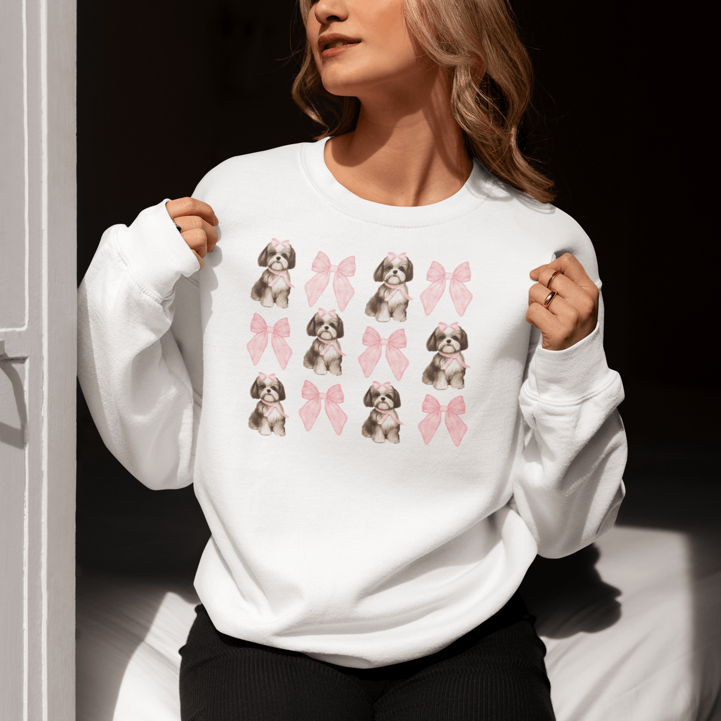 Shih Tzu With Pink Bows Sweatshirt – Perfect for Dog Lovers