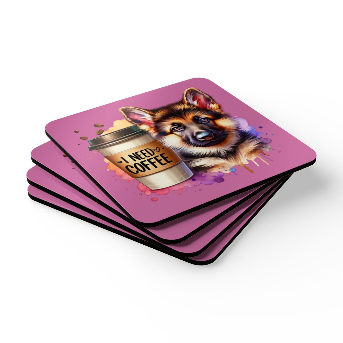 German Shepherd with Coffee Coaster Set – Gift for Dog & Coffee Lovers