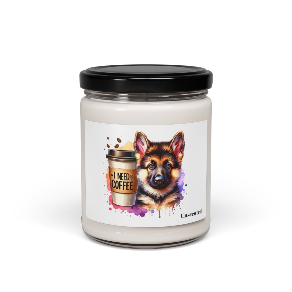 German Shepherd with Coffee Scented Soy Candle – Dog Lover Gift