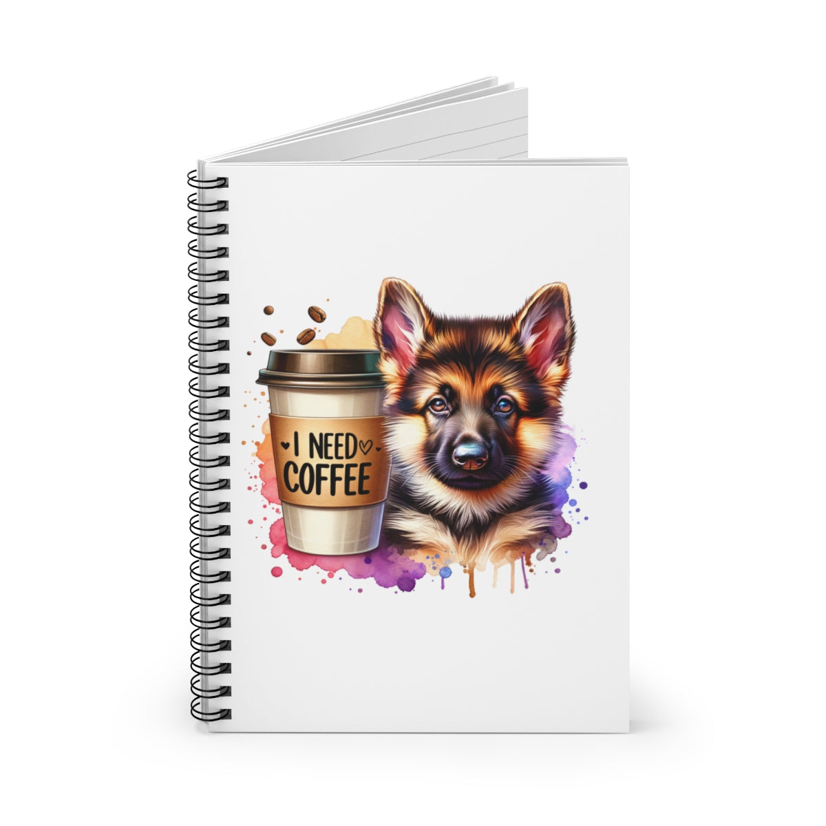 German Shepherd with Coffee Notebook – Gift for Dog and Coffee Lovers