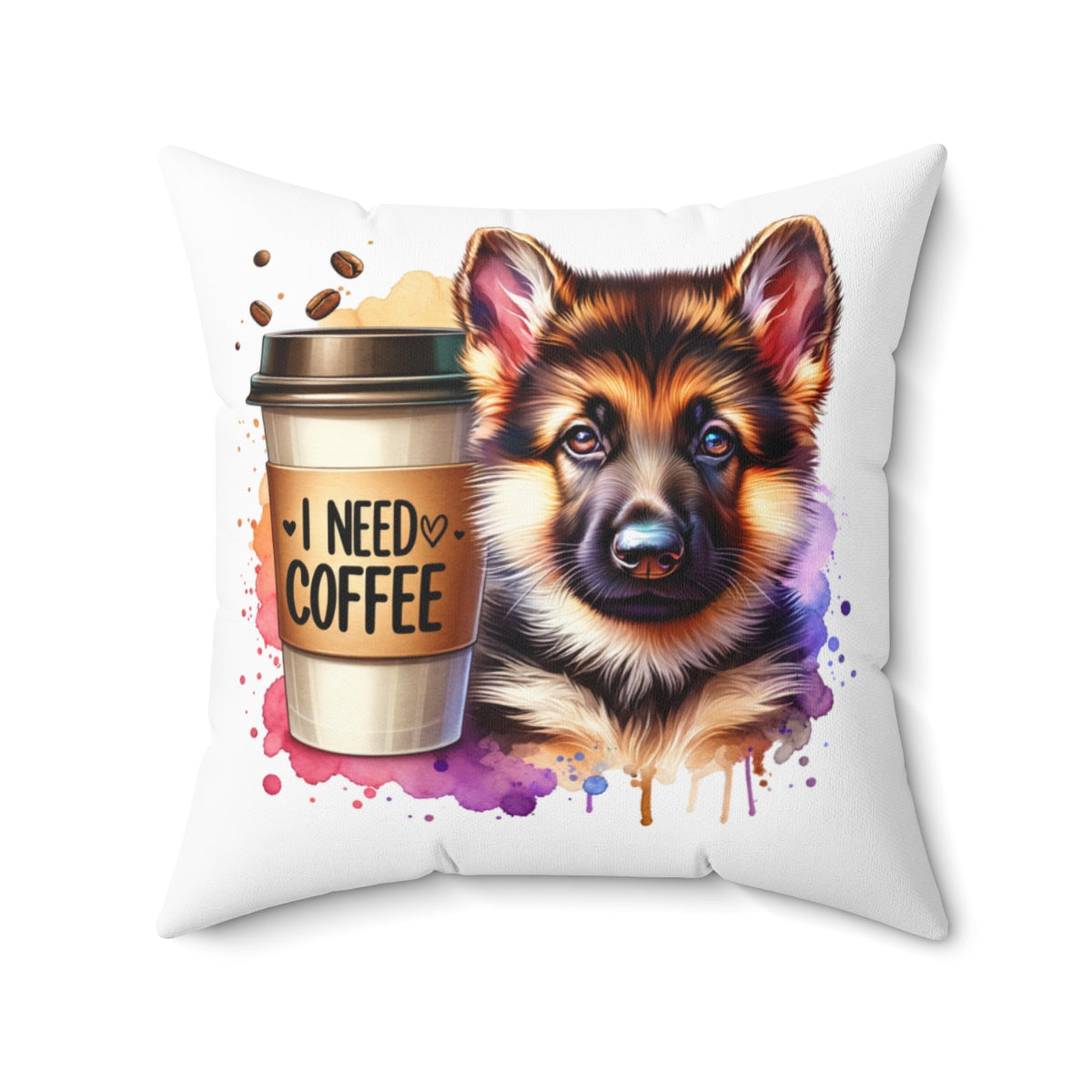 German Shepherd Coffee Pillow – Gift for Dog Moms & Coffee Lovers