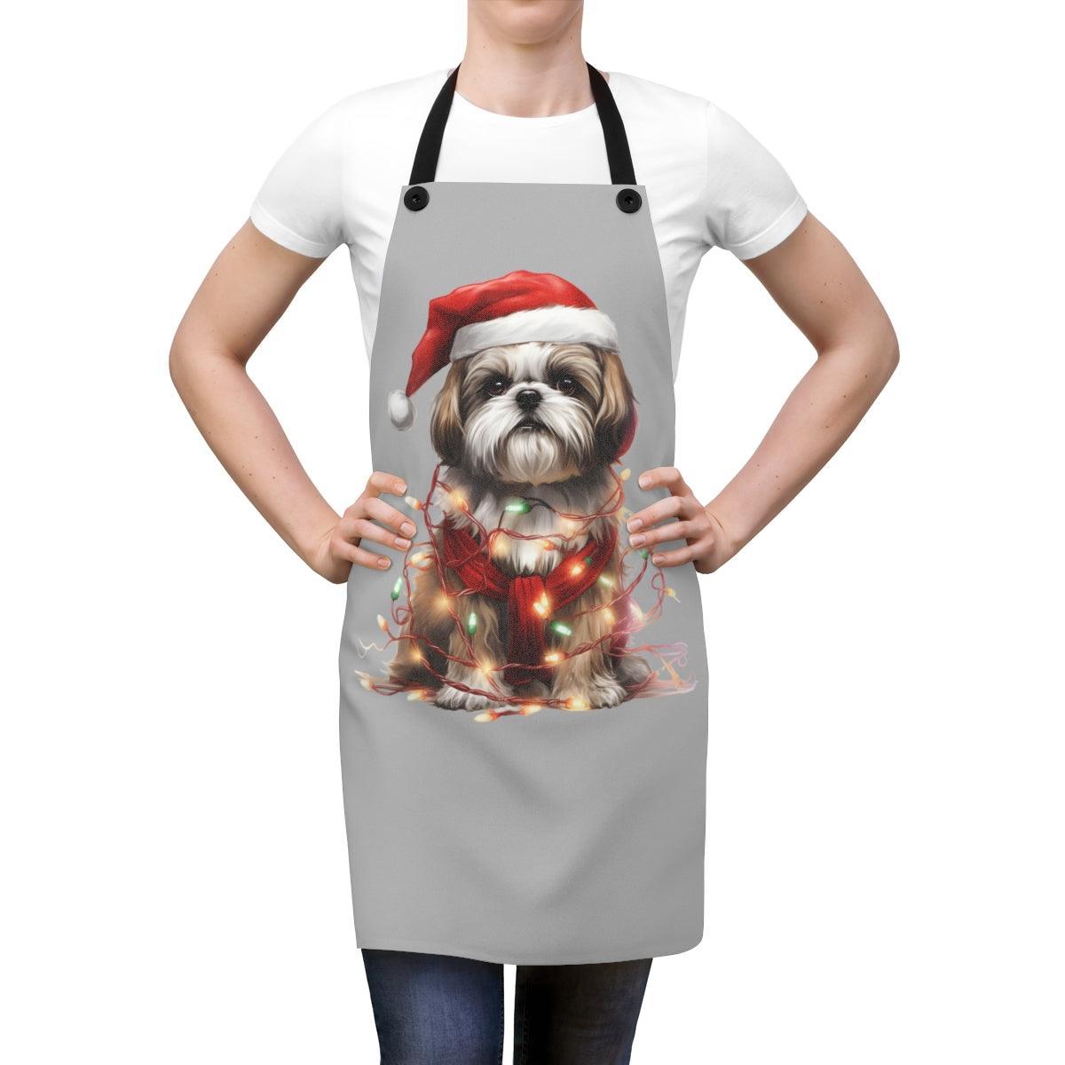 Shih Tzu Wearing a Christmas Hat and Wrapped in Lights Apron - Shih Tzu Gifts