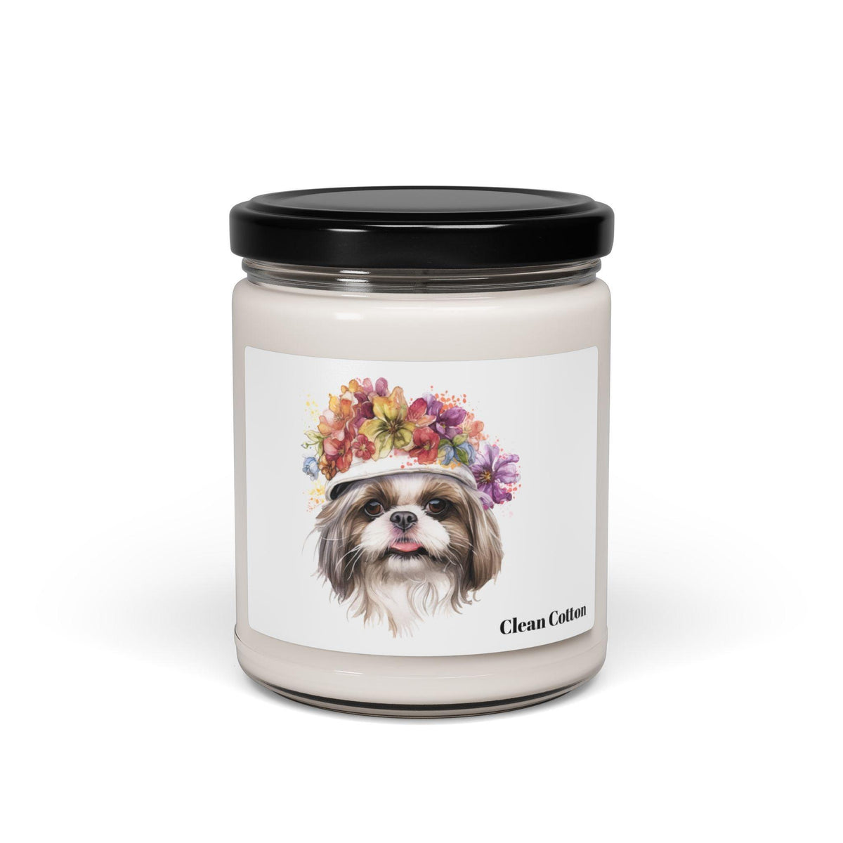 Shih Tzu With Flowers Hat Scented Soy Candle, 9oz - Shih Tzu Gifts