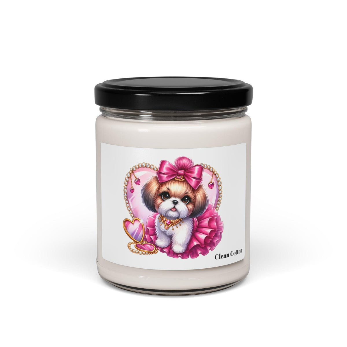 Pink Bow Shih Tzu Scented Soy Candle, 9oz - Shih Tzu Gifts