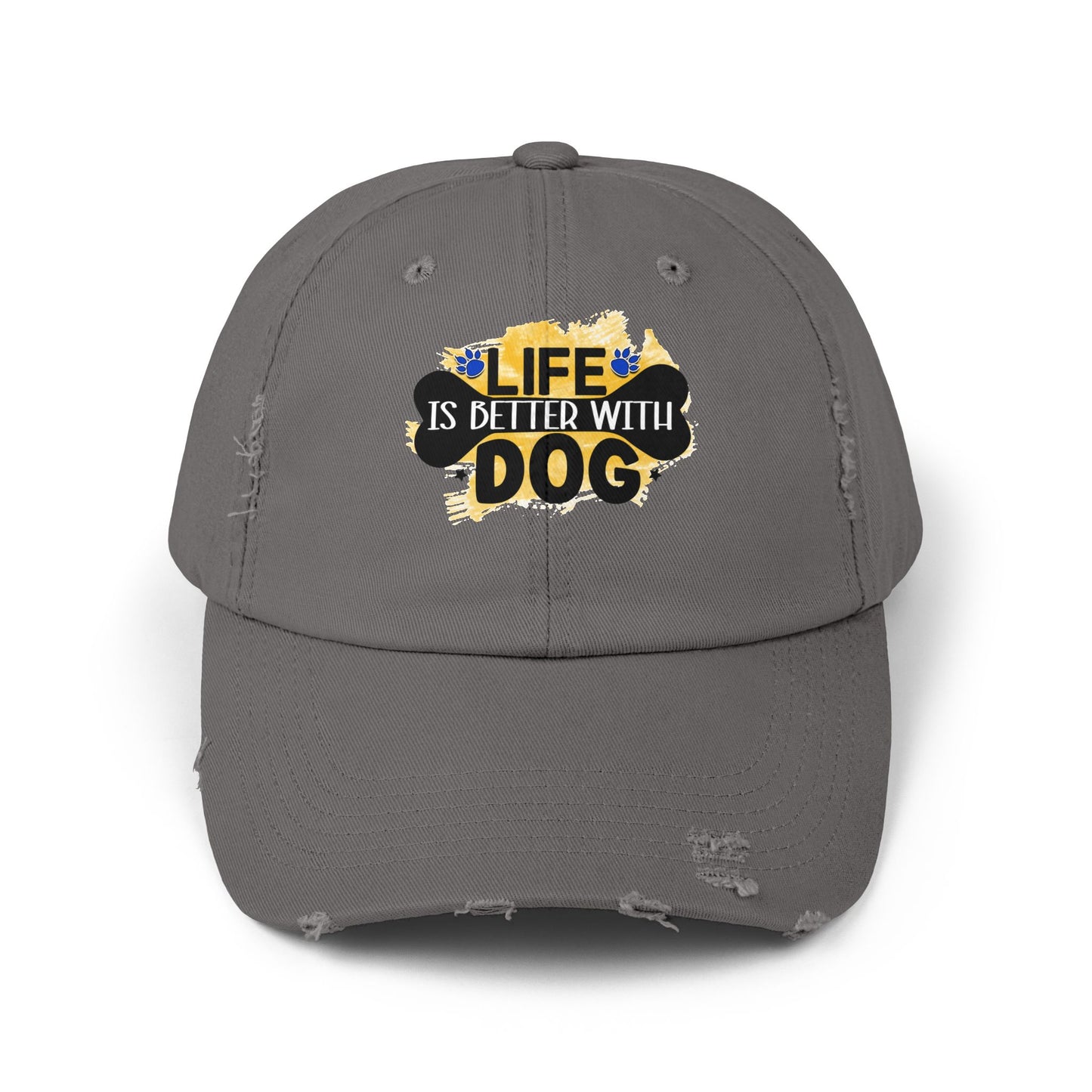 Life Is Better With Dog Distressed Hat – Adjustable Cotton Twill Cap