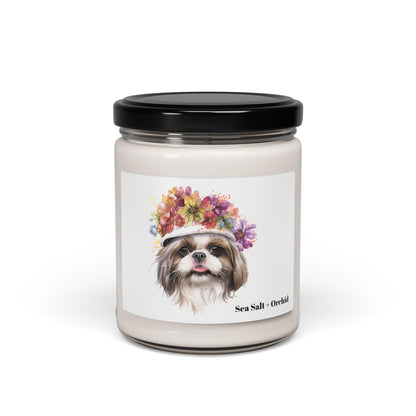 Shih Tzu With Flowers Hat Scented Soy Candle, 9oz - Shih Tzu Gifts
