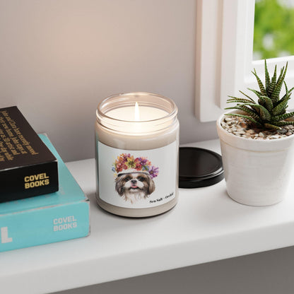 Shih Tzu With Flowers Hat Scented Soy Candle, 9oz - Shih Tzu Gifts