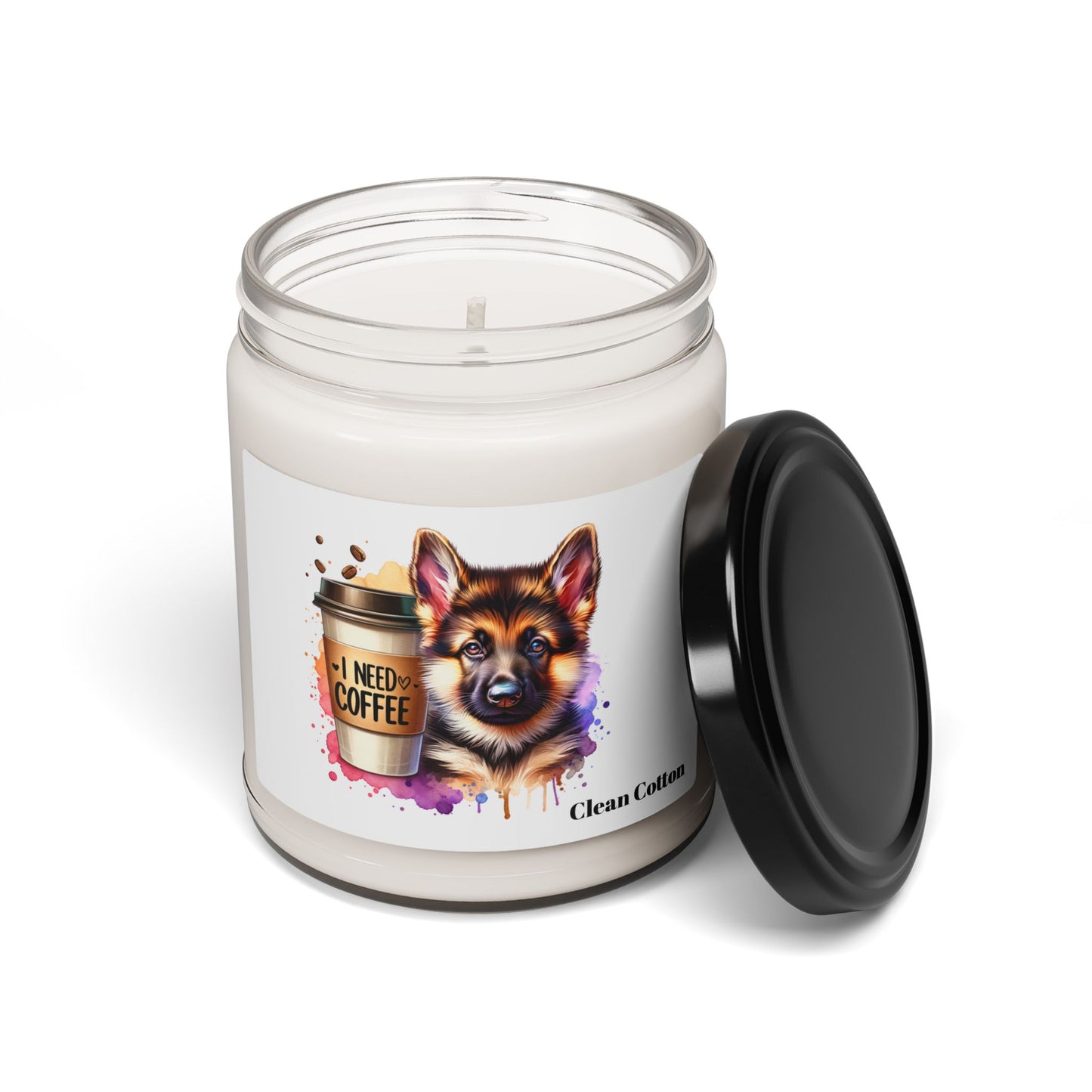 German Shepherd with Coffee Scented Soy Candle – Dog Lover Gift