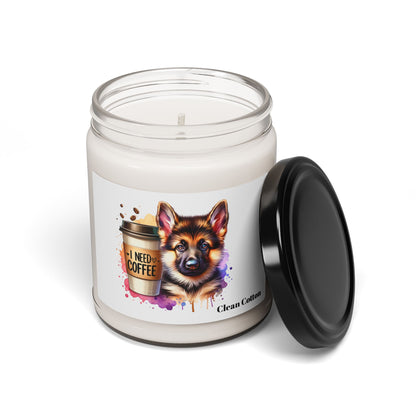 German Shepherd with Coffee Scented Soy Candle – Dog Lover Gift