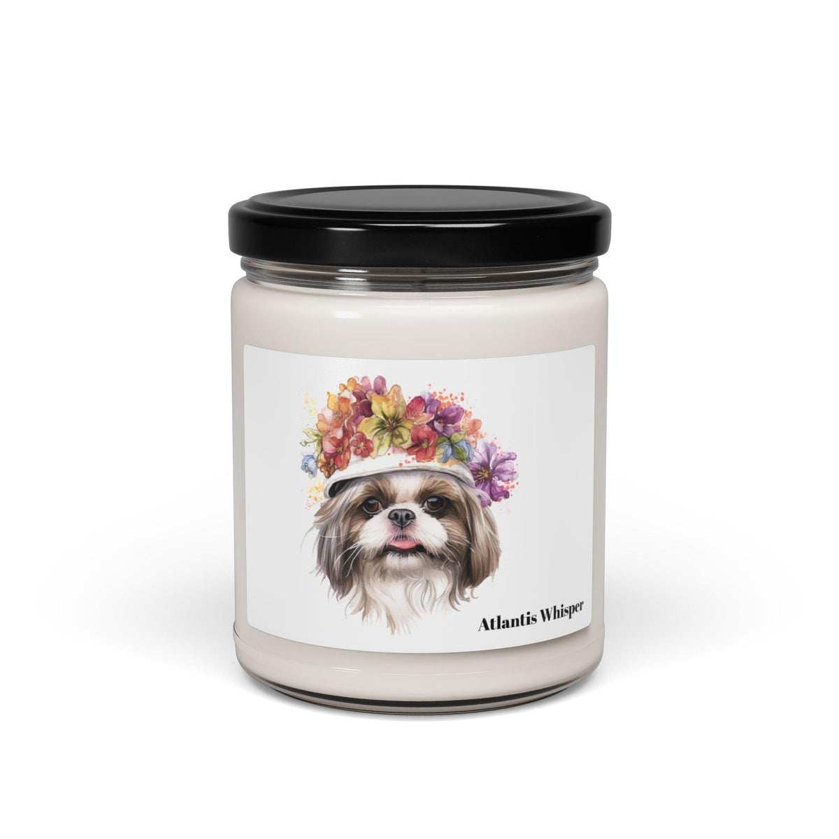 Shih Tzu With Flowers Hat Scented Soy Candle, 9oz - Shih Tzu Gifts