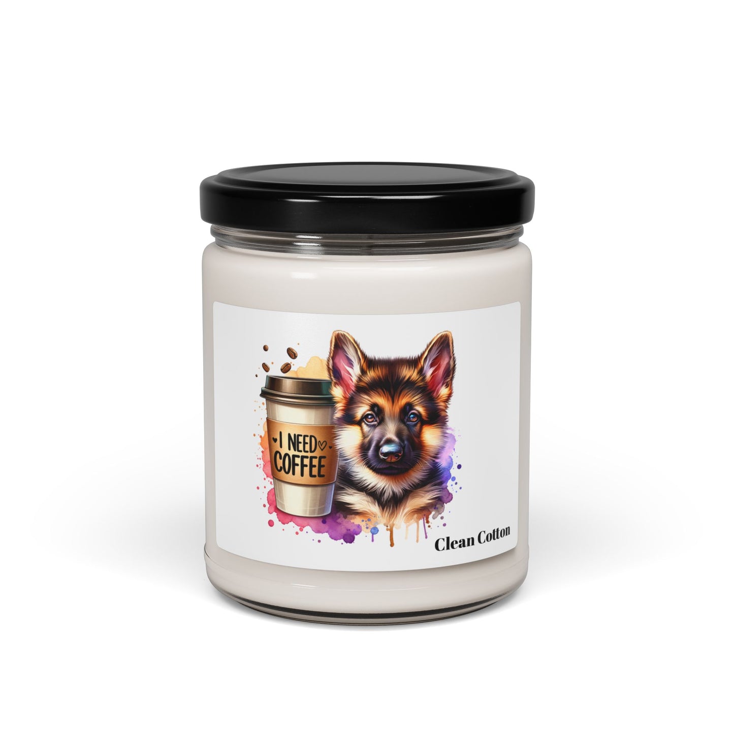 German Shepherd with Coffee Scented Soy Candle – Dog Lover Gift