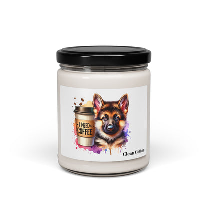 German Shepherd with Coffee Scented Soy Candle – Dog Lover Gift