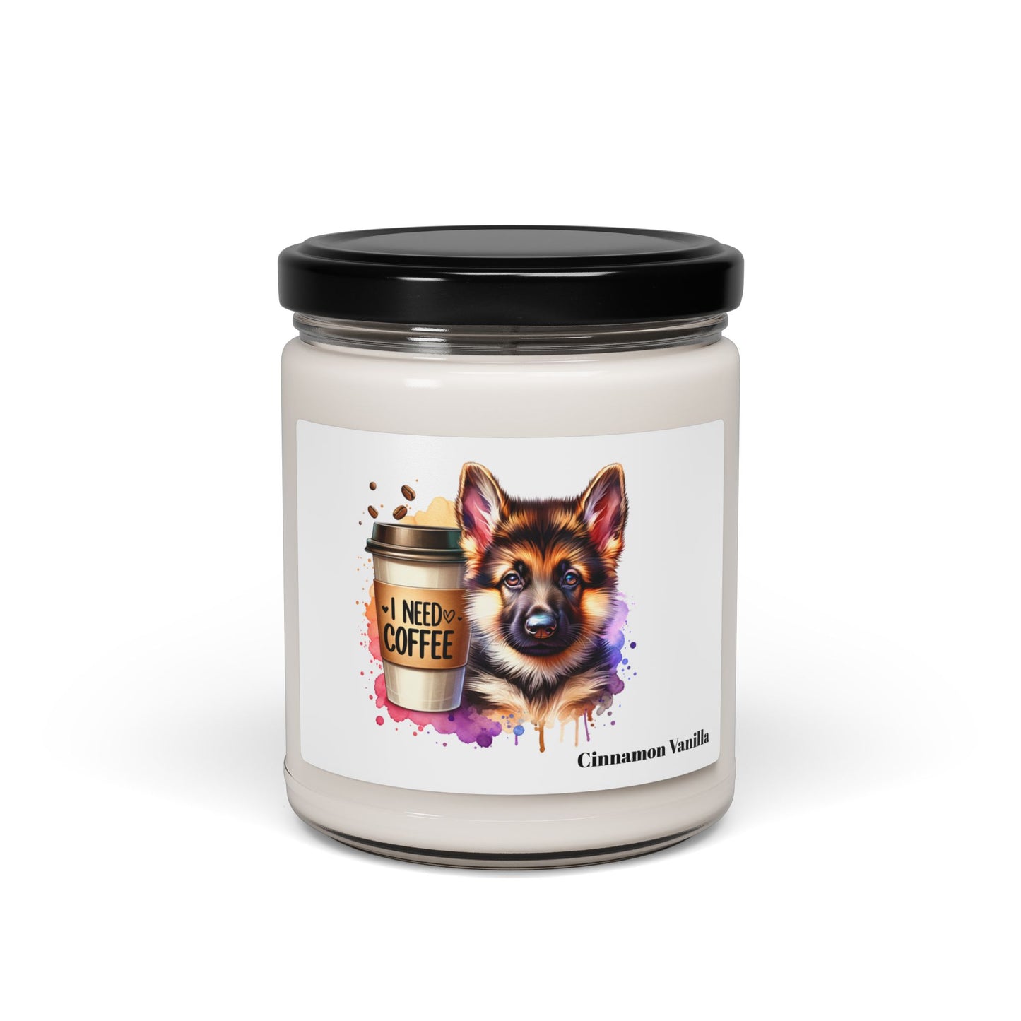 German Shepherd with Coffee Scented Soy Candle – Dog Lover Gift