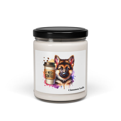 German Shepherd with Coffee Scented Soy Candle – Dog Lover Gift