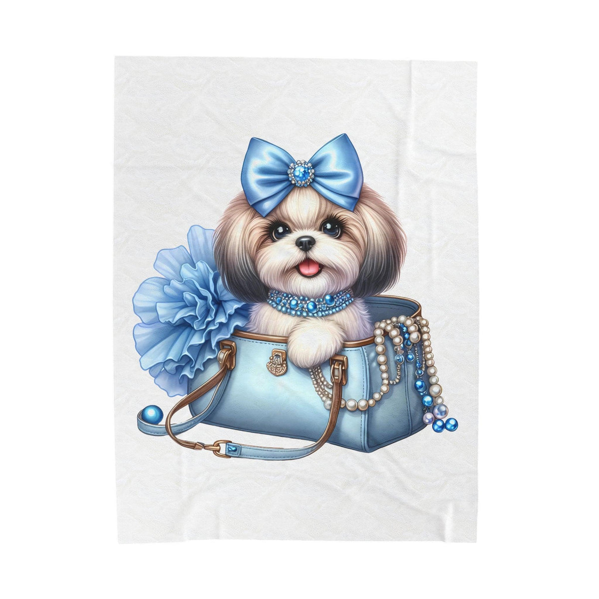 Blue Bow Shih Tzu Velveteen Plush Blanket - Shih Tzu Gifts