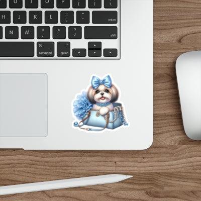 Blue Bow Shih Tzu Die-Cut Stickers - Shih Tzu Gifts