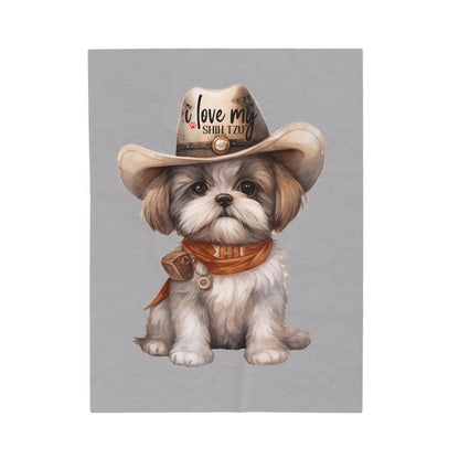 Cowboy Shih Tzu Velveteen Plush Blanket - Shih Tzu Gifts