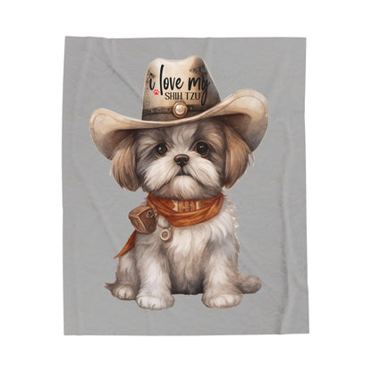 Cowboy Shih Tzu Velveteen Plush Blanket - Shih Tzu Gifts