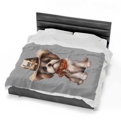Cowboy Shih Tzu Velveteen Plush Blanket - Shih Tzu Gifts