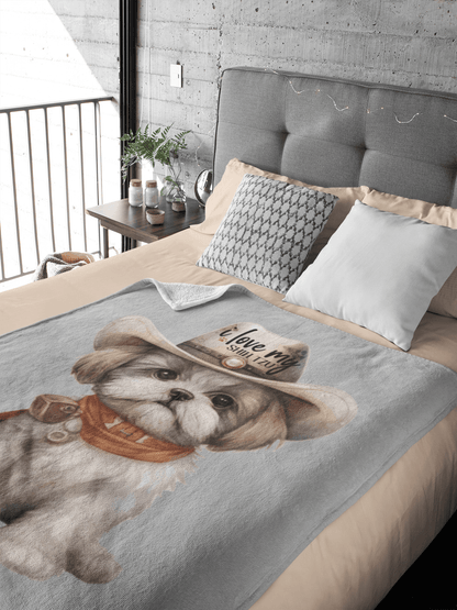 Cowboy Shih Tzu Velveteen Plush Blanket - Shih Tzu Gifts