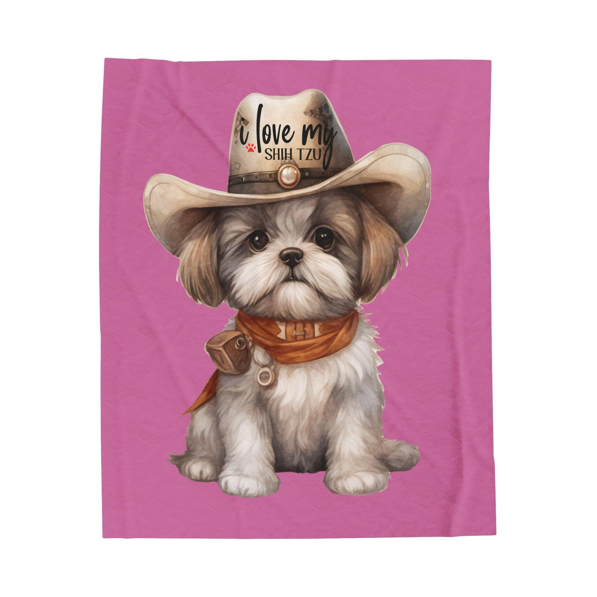 Cowboy Shih Tzu Velveteen Plush Blanket - Shih Tzu Gifts