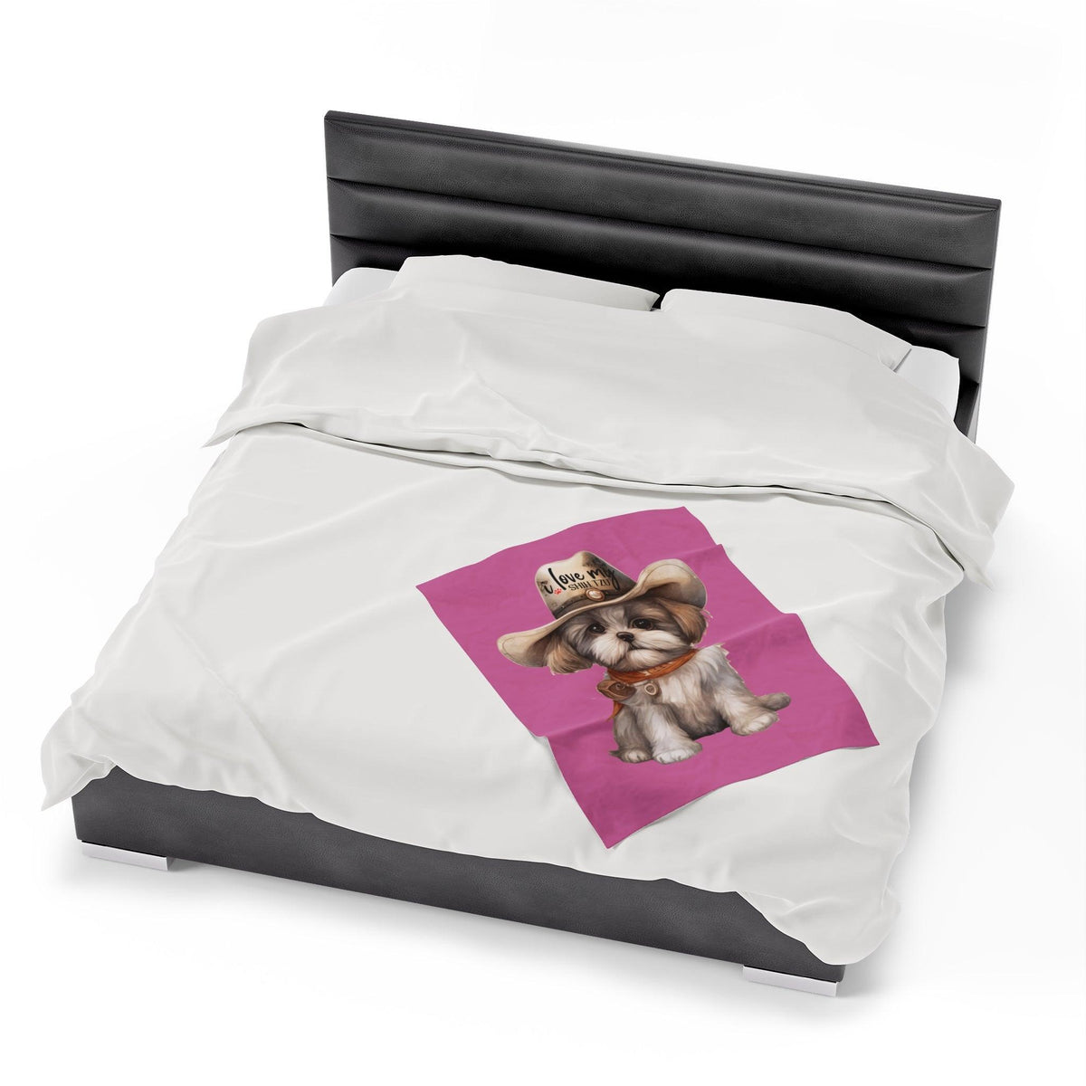 Cowboy Shih Tzu Velveteen Plush Blanket - Shih Tzu Gifts