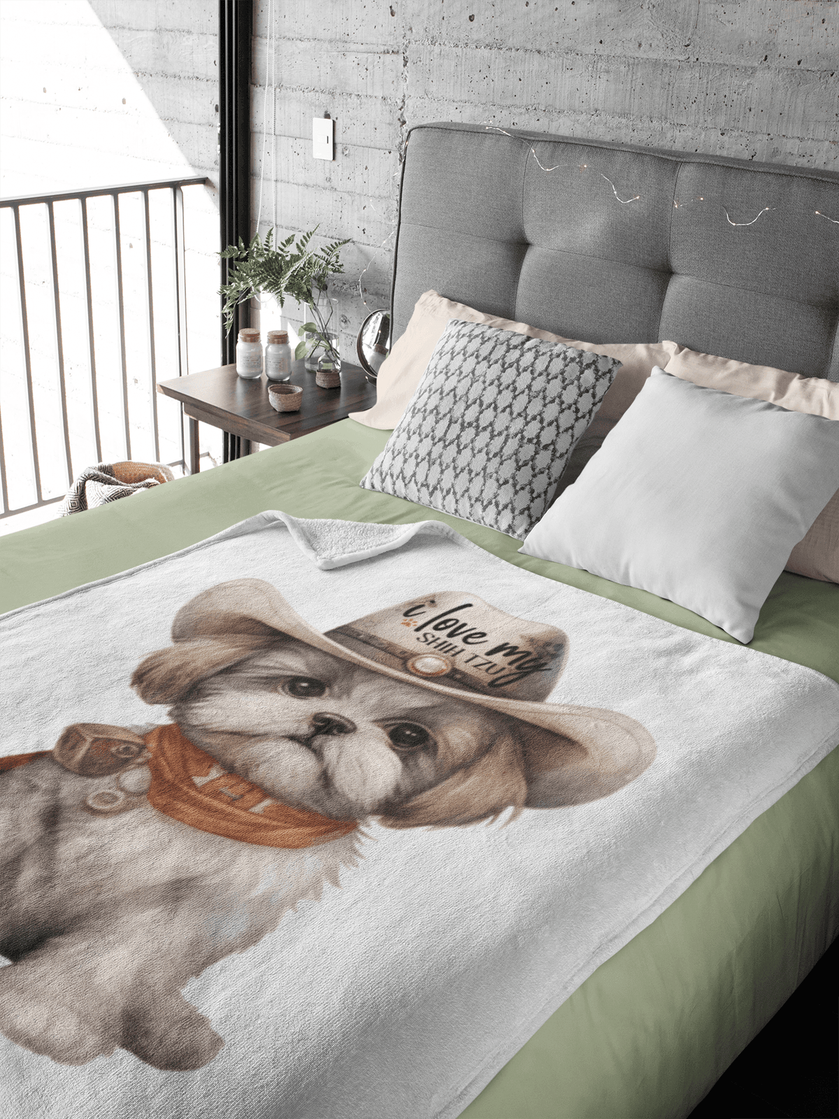 Cowboy Shih Tzu Velveteen Plush Blanket - Shih Tzu Gifts