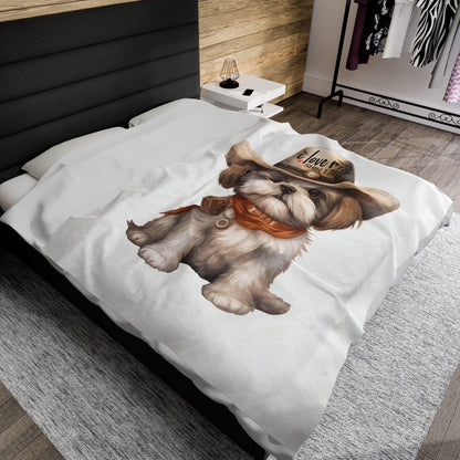 Cowboy Shih Tzu Velveteen Plush Blanket - Shih Tzu Gifts