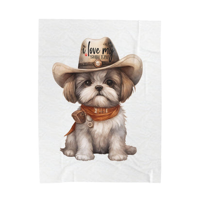 Cowboy Shih Tzu Velveteen Plush Blanket - Shih Tzu Gifts