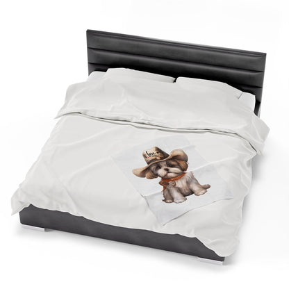 Cowboy Shih Tzu Velveteen Plush Blanket - Shih Tzu Gifts