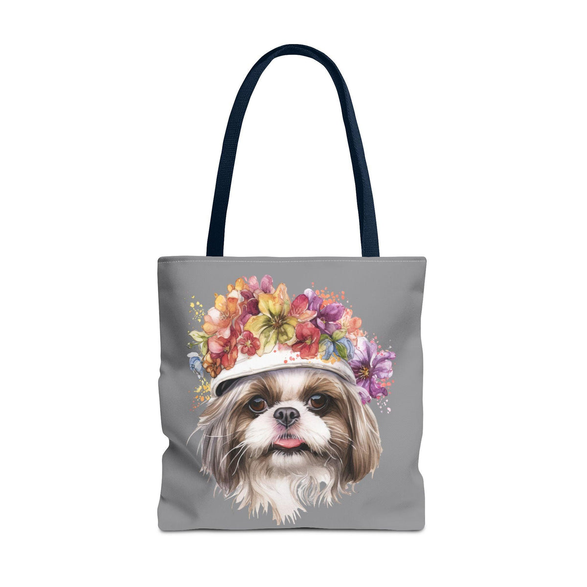 Shih Tzu With Flower Hat Tote Bag Dark Grey - Shih Tzu Gifts