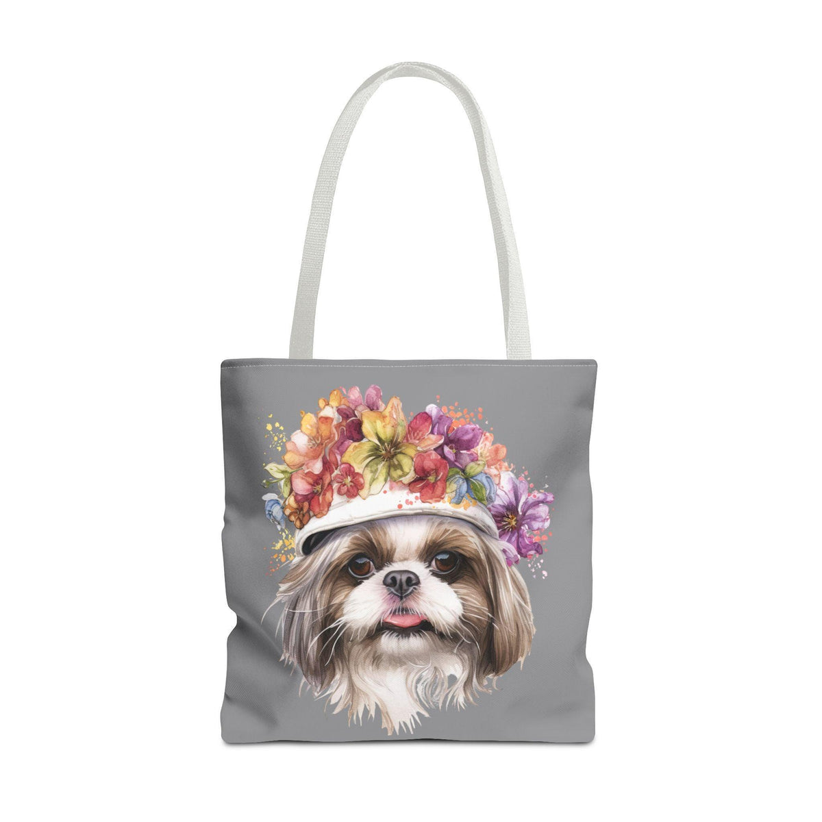 Shih Tzu With Flower Hat Tote Bag Dark Grey - Shih Tzu Gifts