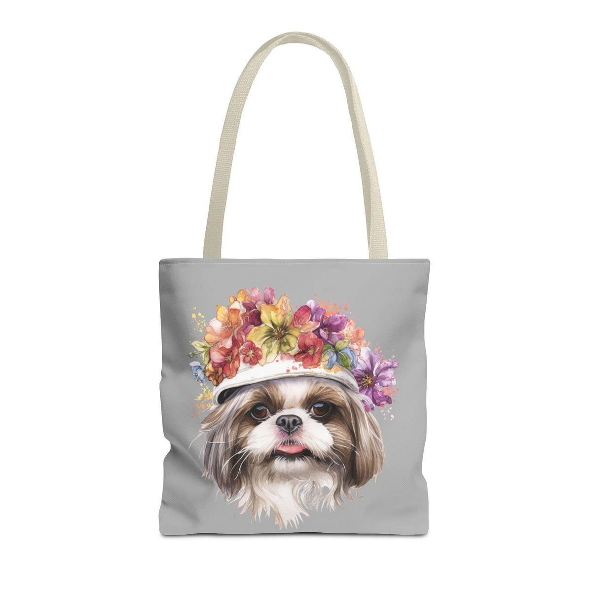 Shih Tzu With Flower Hat Tote Bag Light Grey - Shih Tzu Gifts