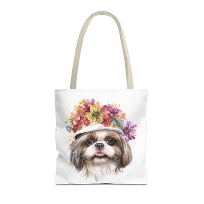 Shih Tzu With Flower Hat Tote Bag White - Shih Tzu Gifts
