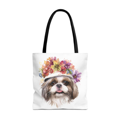 Shih Tzu With Flower Hat Tote Bag White - Shih Tzu Gifts