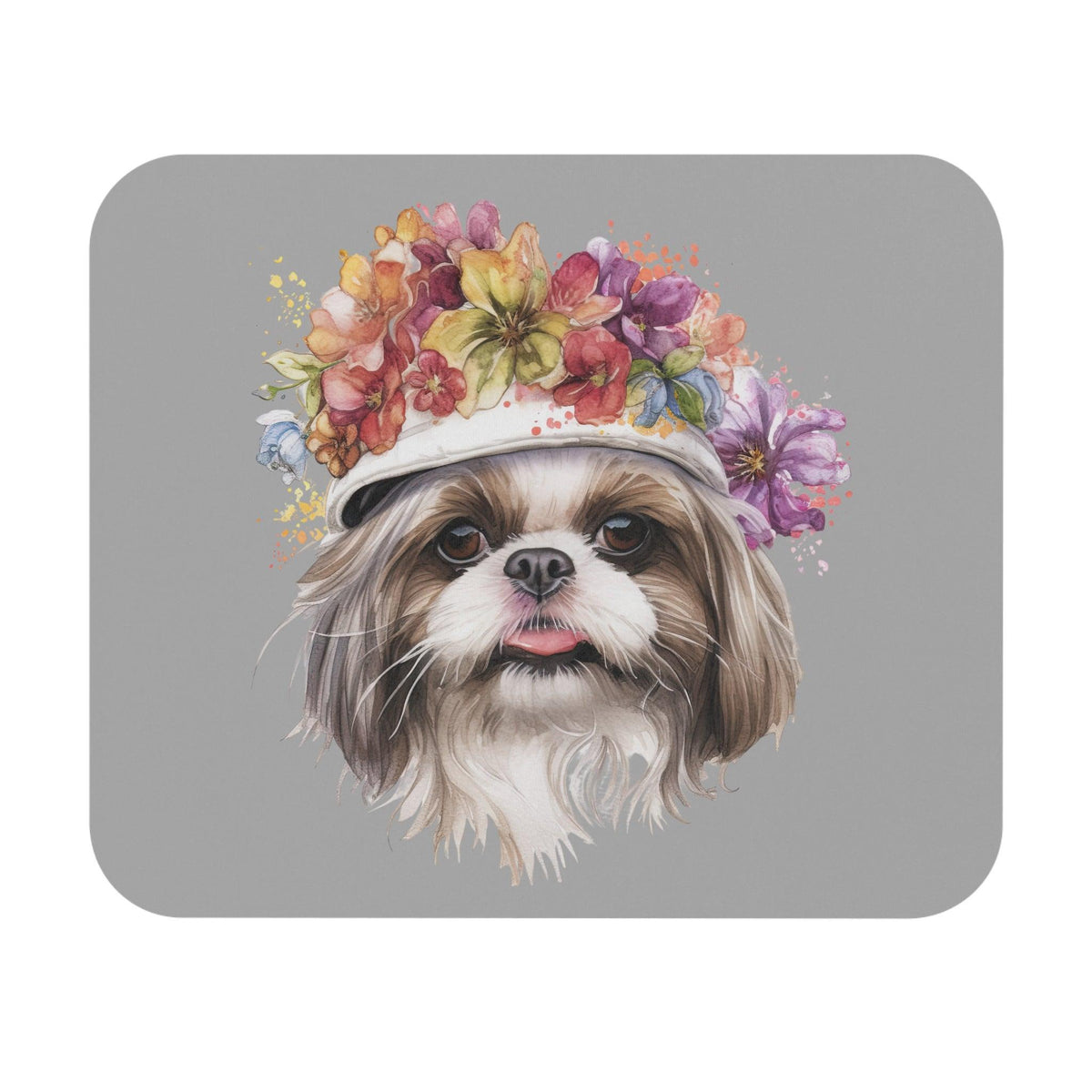 Shih Tzu With Flower Hat Mouse Pad - Shih Tzu Gifts