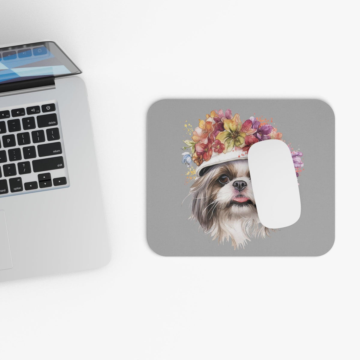 Shih Tzu With Flower Hat Mouse Pad - Shih Tzu Gifts