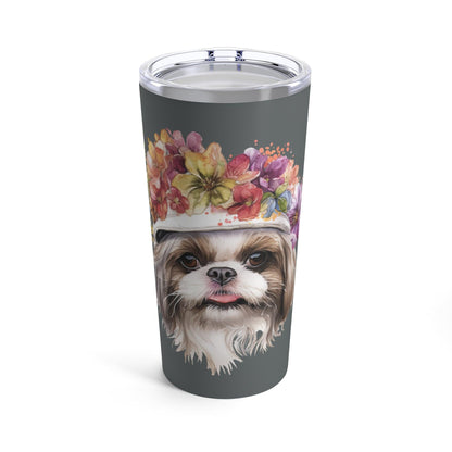 Shih Tzu With Flowers Hat Tumbler - Shih Tzu Gifts