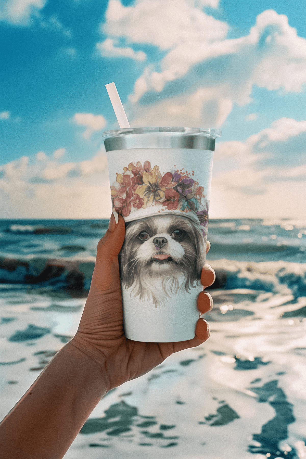 Shih Tzu With Flowers Hat Tumbler - Shih Tzu Gifts