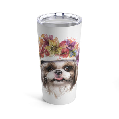Shih Tzu With Flowers Hat Tumbler - Shih Tzu Gifts
