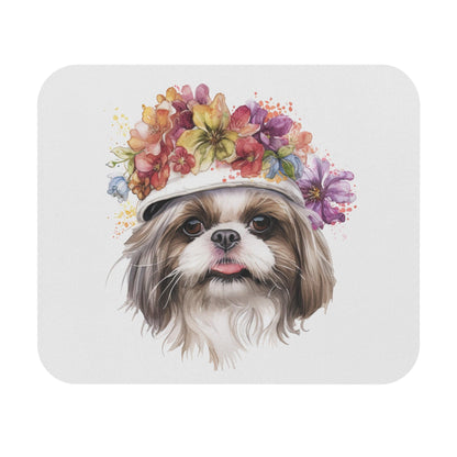 Shih Tzu With Flower Hat Mouse Pad - Shih Tzu Gifts
