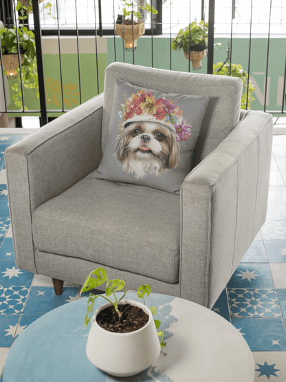 Shih Tzu With Flower Hat Square Pillow - Shih Tzu Gifts