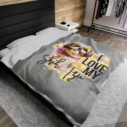 I Love My Shih Tzu Velveteen Plush Blanket - Shih Tzu Gifts