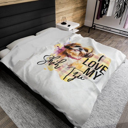 I Love My Shih Tzu Velveteen Plush Blanket - Shih Tzu Gifts