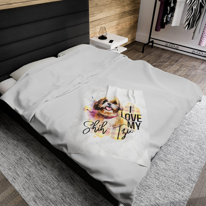 I Love My Shih Tzu Velveteen Plush Blanket - Shih Tzu Gifts