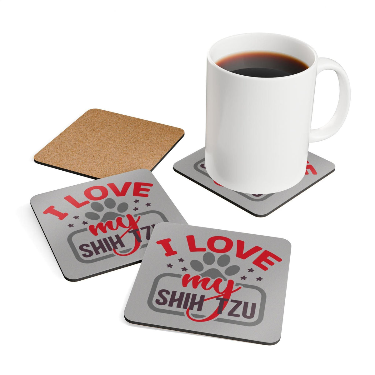 I Love My Shih Tzu Corkwood Coaster Set - Shih Tzu Gifts