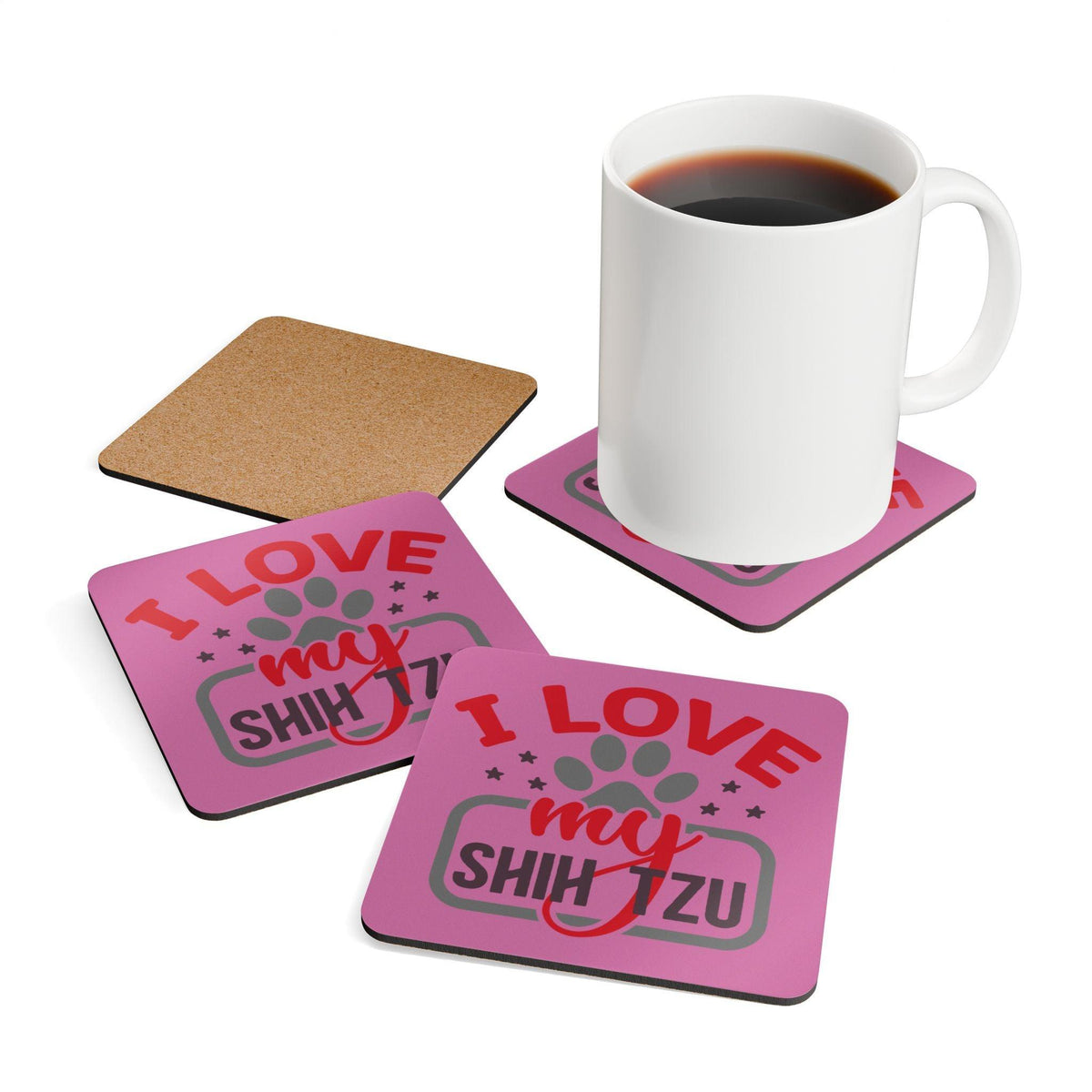 I Love My Shih Tzu Corkwood Coaster Set - Shih Tzu Gifts