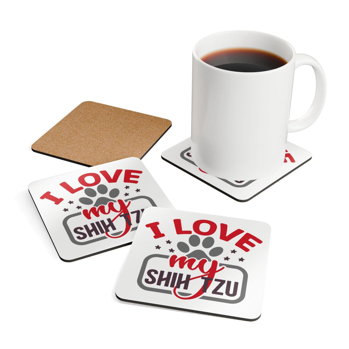 I Love My Shih Tzu Corkwood Coaster Set - Shih Tzu Gifts